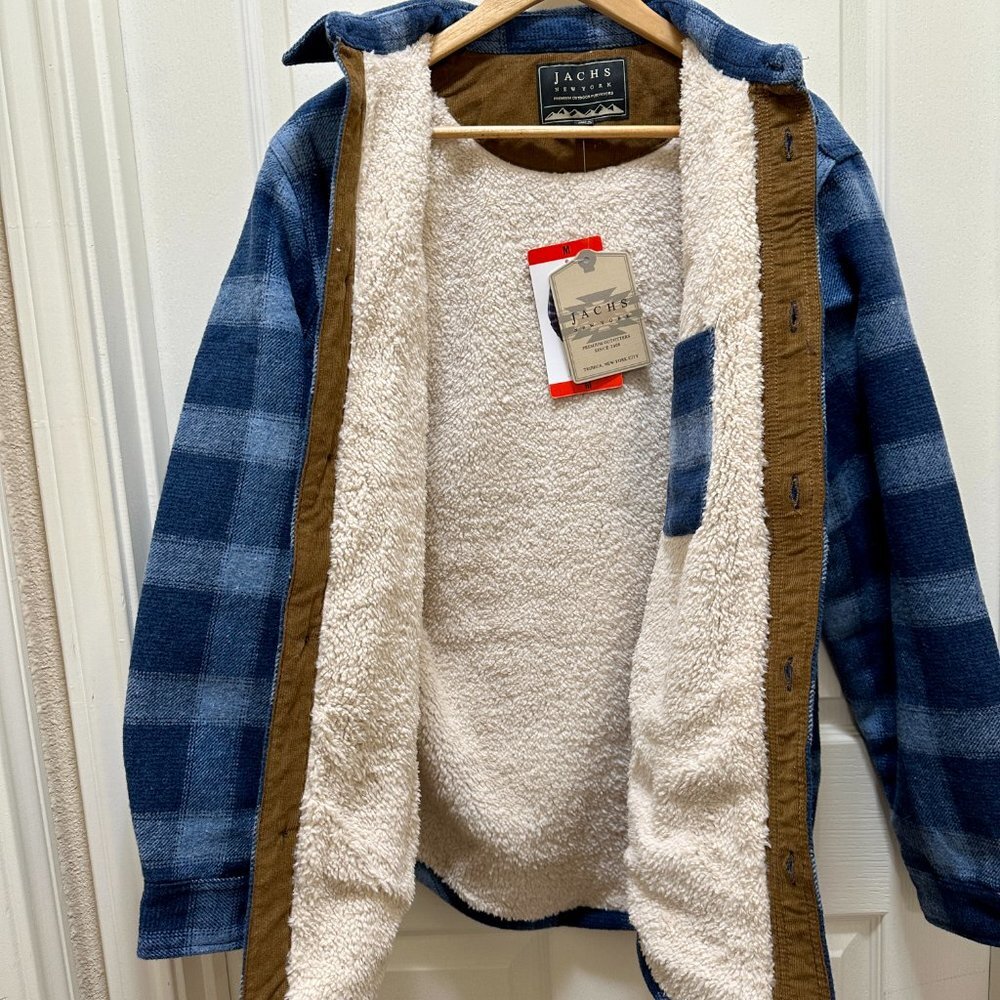 Jachs New York Men's Wool Blend Jacket Size M Blue Plaid Sherpa Lined Ragged NEW - Picture 10 of 14